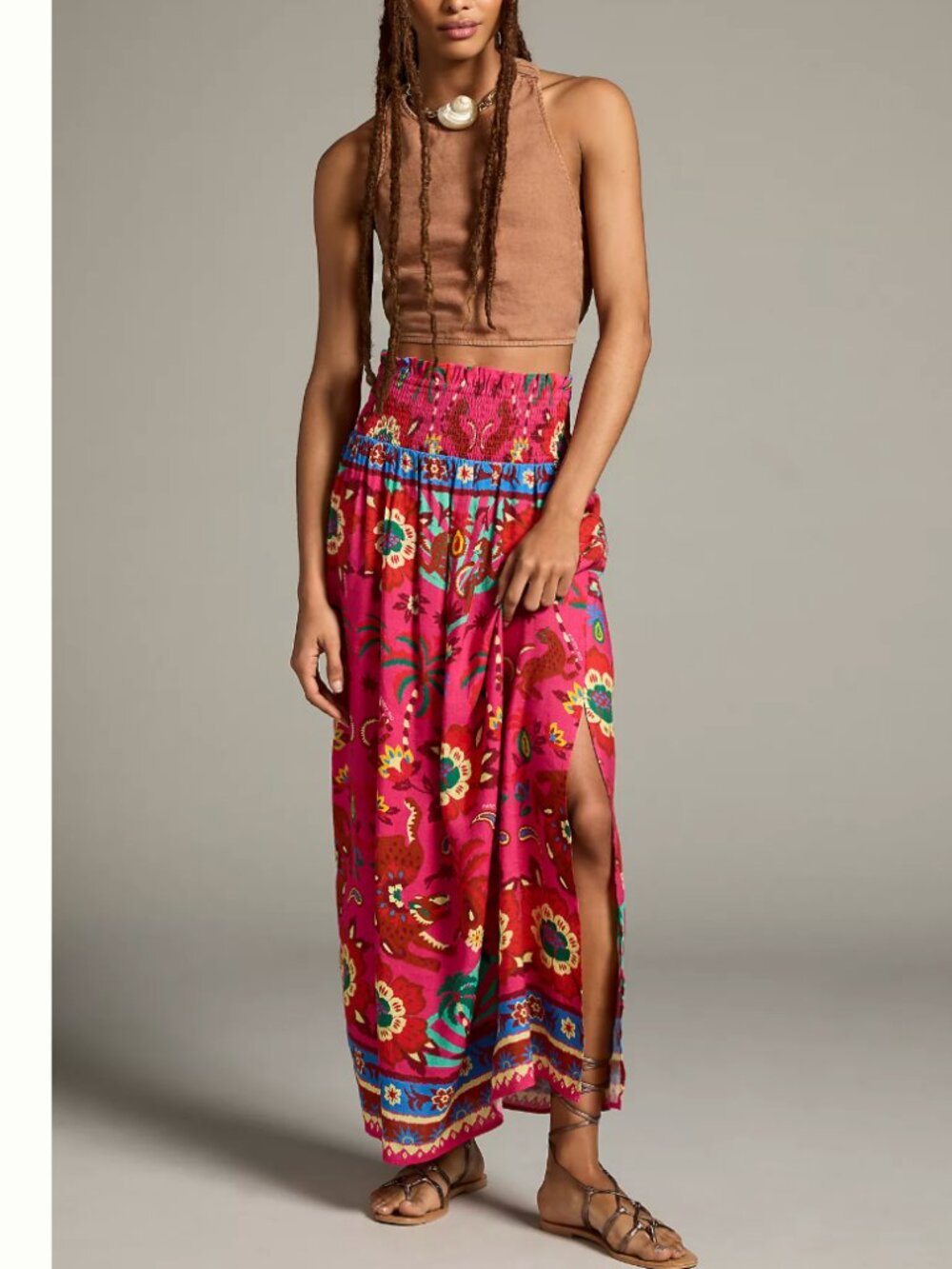 FARM RIO x Anthropologie Smocked Printed Maxi Boho Skirt size small